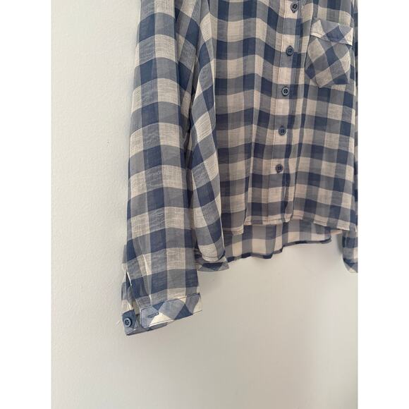 Free People Gauzy Gingham Button Up Shirt Womens Small Buffalo Plaid Semi Sheer - Picture 4 of 9